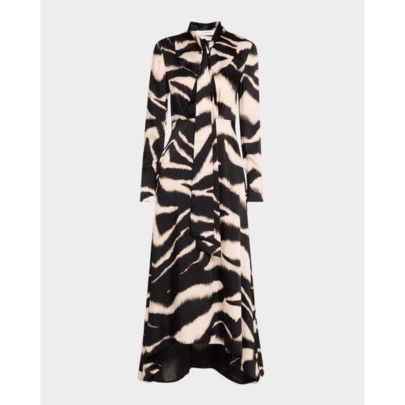 St. John Dresses & Skirts - St John Long Sleeve Zebra Print Scarf Tie Neck Midi Dress Size 6